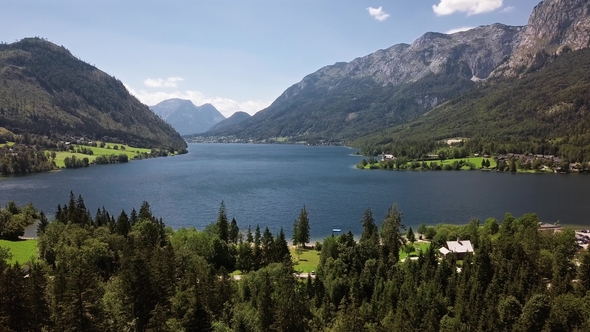 Aerial of Grundlsee, Austria, Salzkammergut