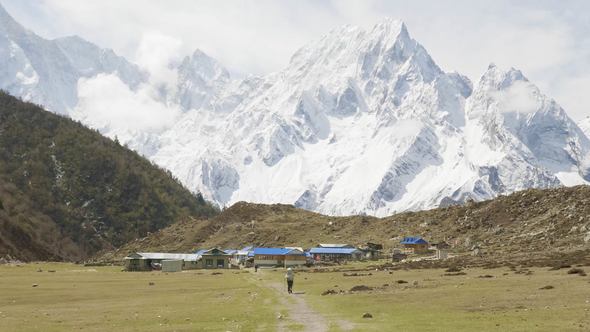 Nepalese Village Bimthand Among the Mountains. Manaslu Circuit Trek
