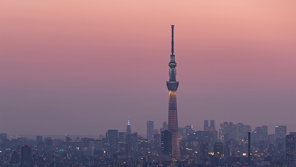 Tokyo, Japan, Timelapse  - The Sky Tree Tower in Tokyo from Day to Night