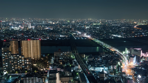 Tokyo, Japan, Timelapse  - Shinjuku s Financial District of Tokyo and the Sky Tree Tower from Day