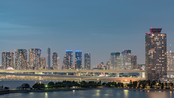 Tokyo, Japan, Timelapse  - The Tokyo bay from Day to Night