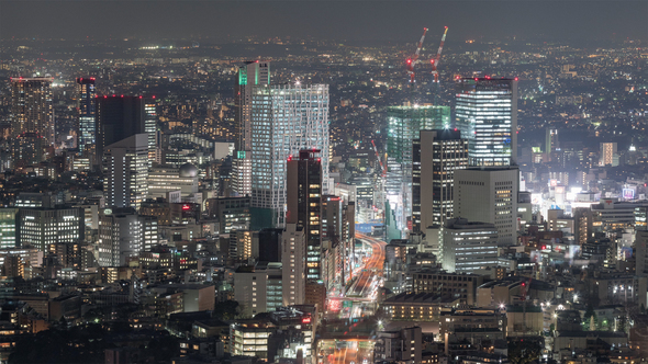 Tokyo, Japan, Timelapse  - Shibuya by night from the Mori Museum