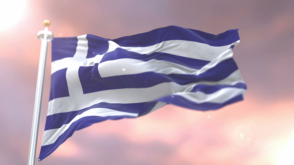 Flag of Greece at Sunset