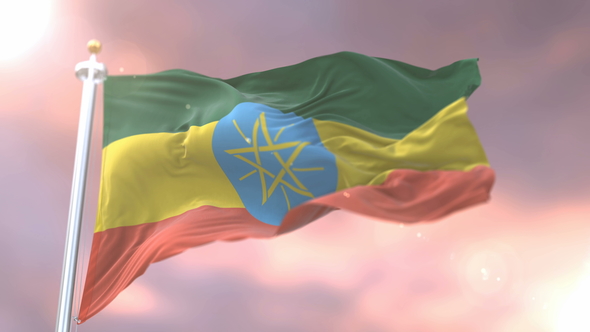 Flag of Ethiopia at Sunset