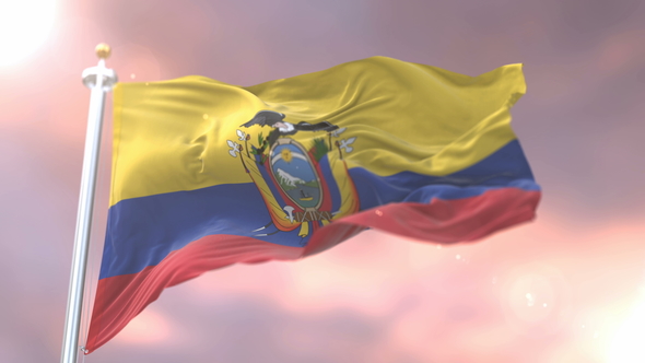 Flag of the Republic of Ecuador at Sunset