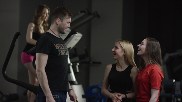 Coach Comes To Greeting To Lovely Girls in New Gym and High Five and Ask About Them with Girl