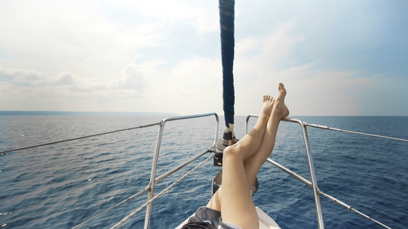 The Legs of a Girl on a Yacht, Luxury Summer Lifestyle Happy Adventure Travel Vacation