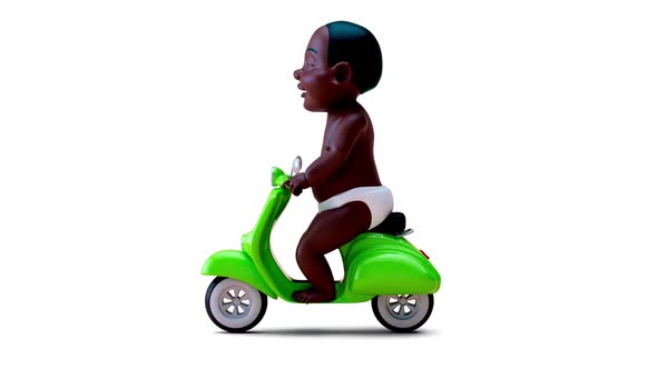 Fun 3D cartoon of a baby on a scooter