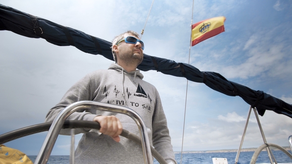 Skipper on Sailing Boat on Adriatic Sea