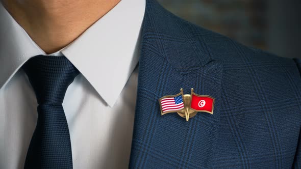 Businessman Friend Flags Pin United States Of America Tunisia