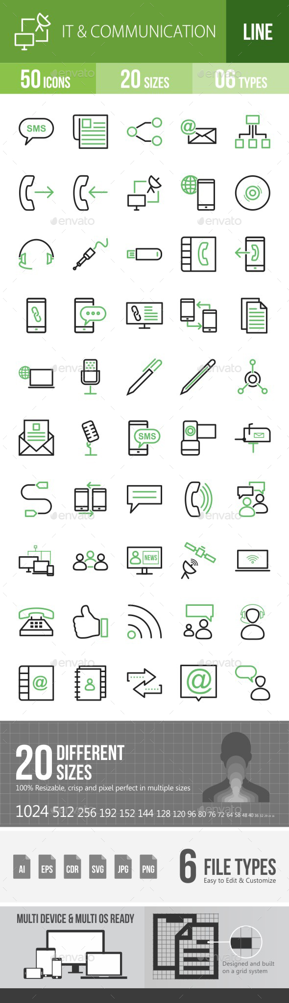 IT & Communication Green & Black Icons