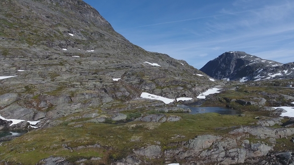 Aerial View of Mountain and Road To Dalsnibba, Spring Landscape, Norway