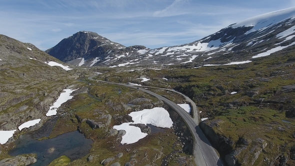 Aerial View of Mountain and Road To Dalsnibba, Spring Landscape, Norway