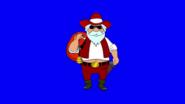 Santa Claus Walking In Cowboy Hat alt