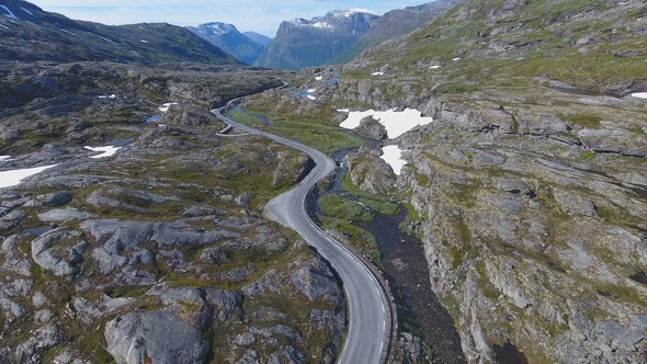 Aerial View of Mountain and Road To Dalsnibba Spring Landscape Norway