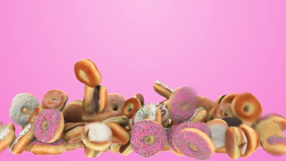 Falling Different Donuts on a Pink Background