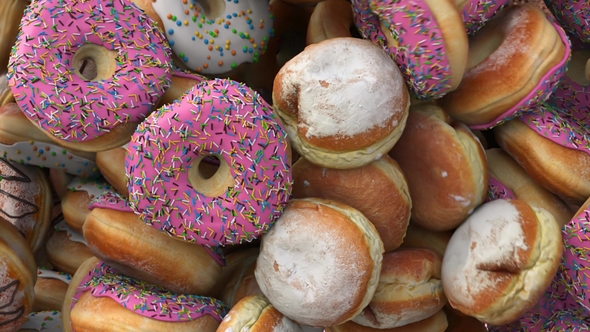 Falling Different Donuts on a Pink Background