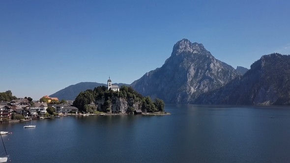 Aerial of Traunkirchen Church, Upper Austria