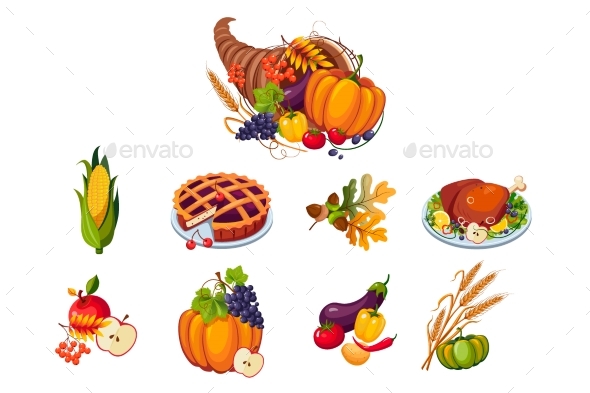 Traditional Symbols of Thanksgiving Day Set