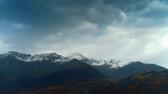 the time interval of clouds moving over the mountains in autumn