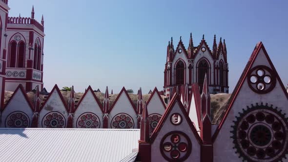 Drone shot of Basilica of the Sacred Heart of Jesus, situated on the south boulevard of Pondicherry