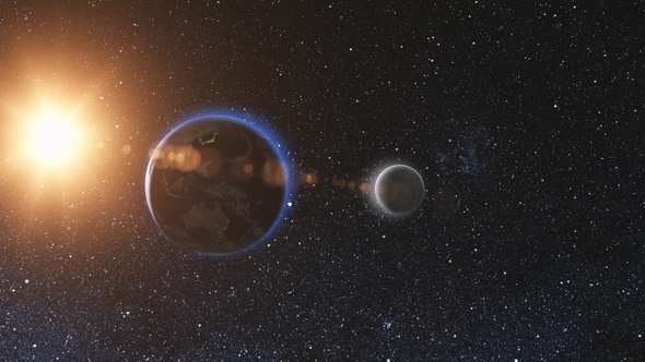 Sunrise View From Space on Planet Earth and Moon alt