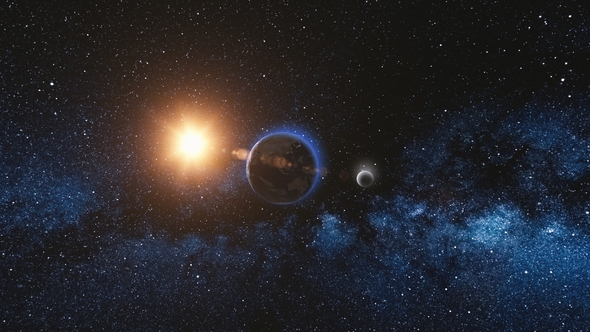 Sunrise View From Space on Planet Earth and Moon alt