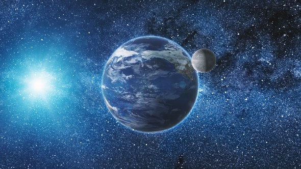 Sunrise View From Space on Planet Earth and Moon alt