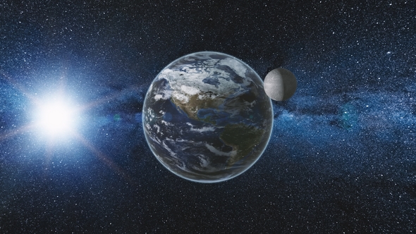 Sunrise View From Space on Planet Earth and Moon alt