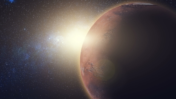 Sunrise View on Mars in Sun Beams From Space alt