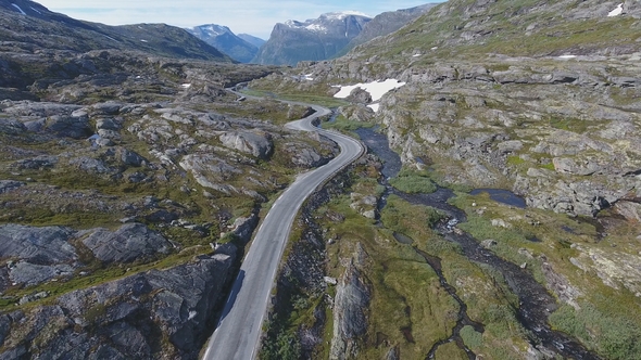 Aerial View of Mountain and Road To Dalsnibba Travelling Caravan Norway