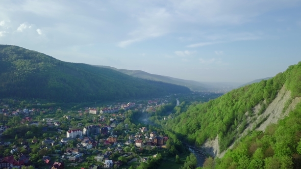 Flying Over the Beautiful Ukrainian Carpathians Mountain and Coniferous Forest