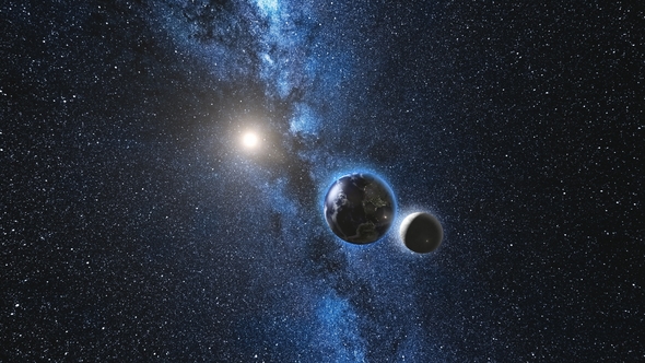 Sunrise View on Planet Earth and Moon Satellite alt