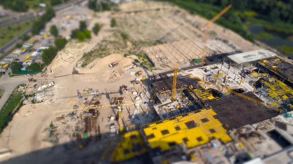 Aerial View of Construction Works Tilt Shift