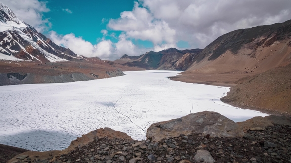 Tilicho Lake, Mountain, Sky and Moving Clouds