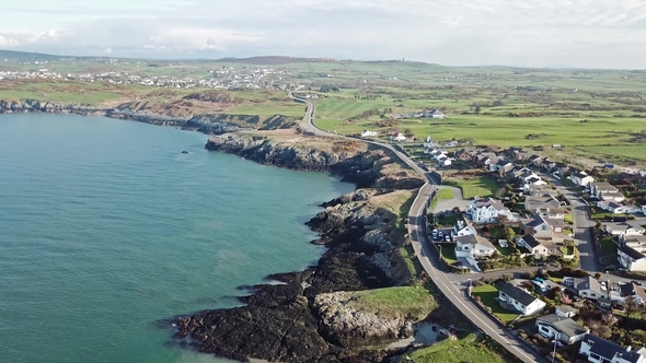 Aerial View of the Turquoise Coloured Water at Bulls Bay on Anglesey - Wales - UK