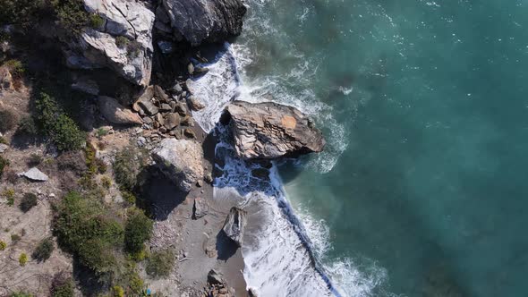 Aerial View Sea Near Coast  Closeup Coastal Seascape