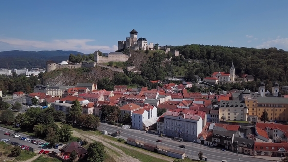 Aerial of the Trencin Old Town Slovakia