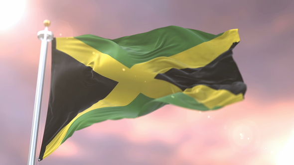 Flag of Jamaica at Sunset