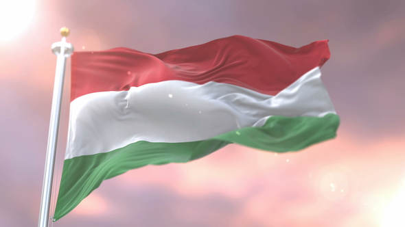 Flag of Hungary at Sunset