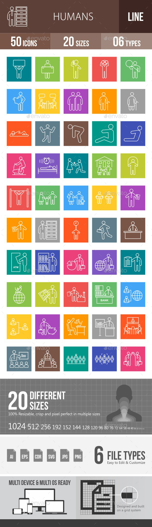 Humans Line Multicolor Icons