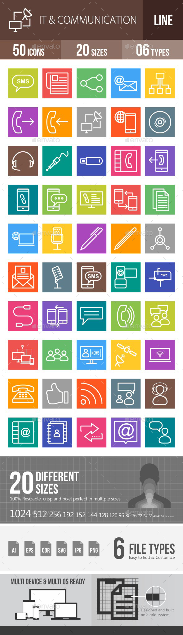 IT & Communication Line Multicolor Icons