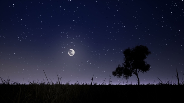 Moonrise on the Background of the Night Sky