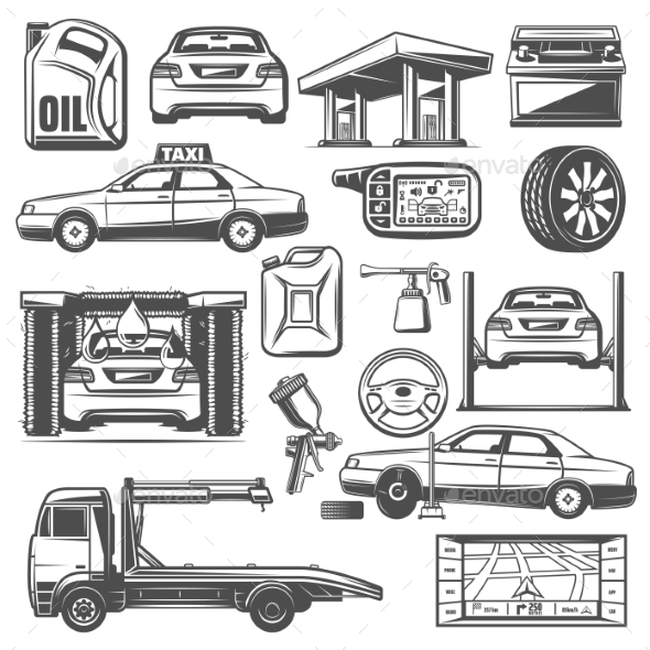 Repair and Service Car Maintenance Icons Vector