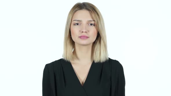 No by Waving Head, Young Girl On White Background