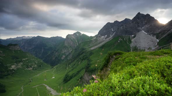 Sunrise Over Mountain Valley in Bavarian Alps Germany