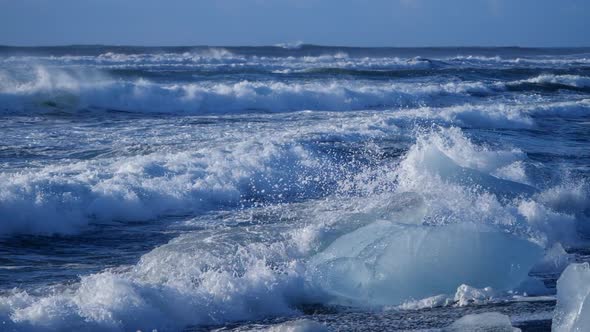 Ocean Waves Washed Icebergs