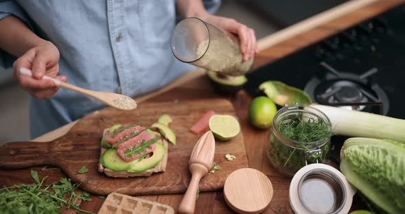 Woman Making Healthy Green Breakfast