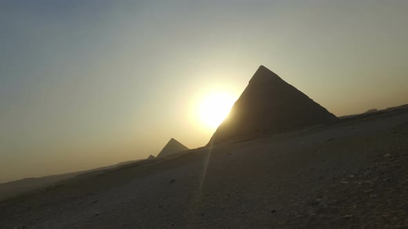 View of Giza pyramids at sunset