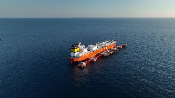 A Gas Tanker is Anchored at Sea Aerial View 4 K